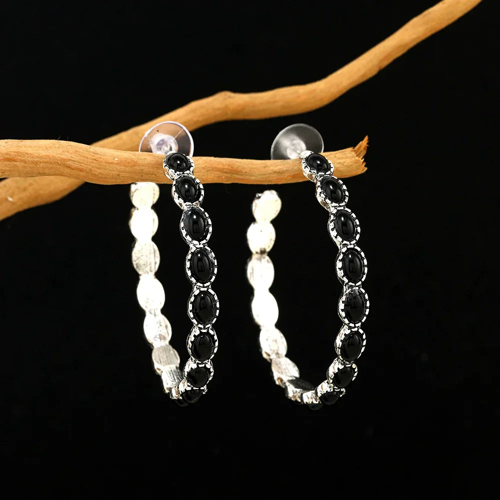 Vintage Oval Silver Hoop Earrings