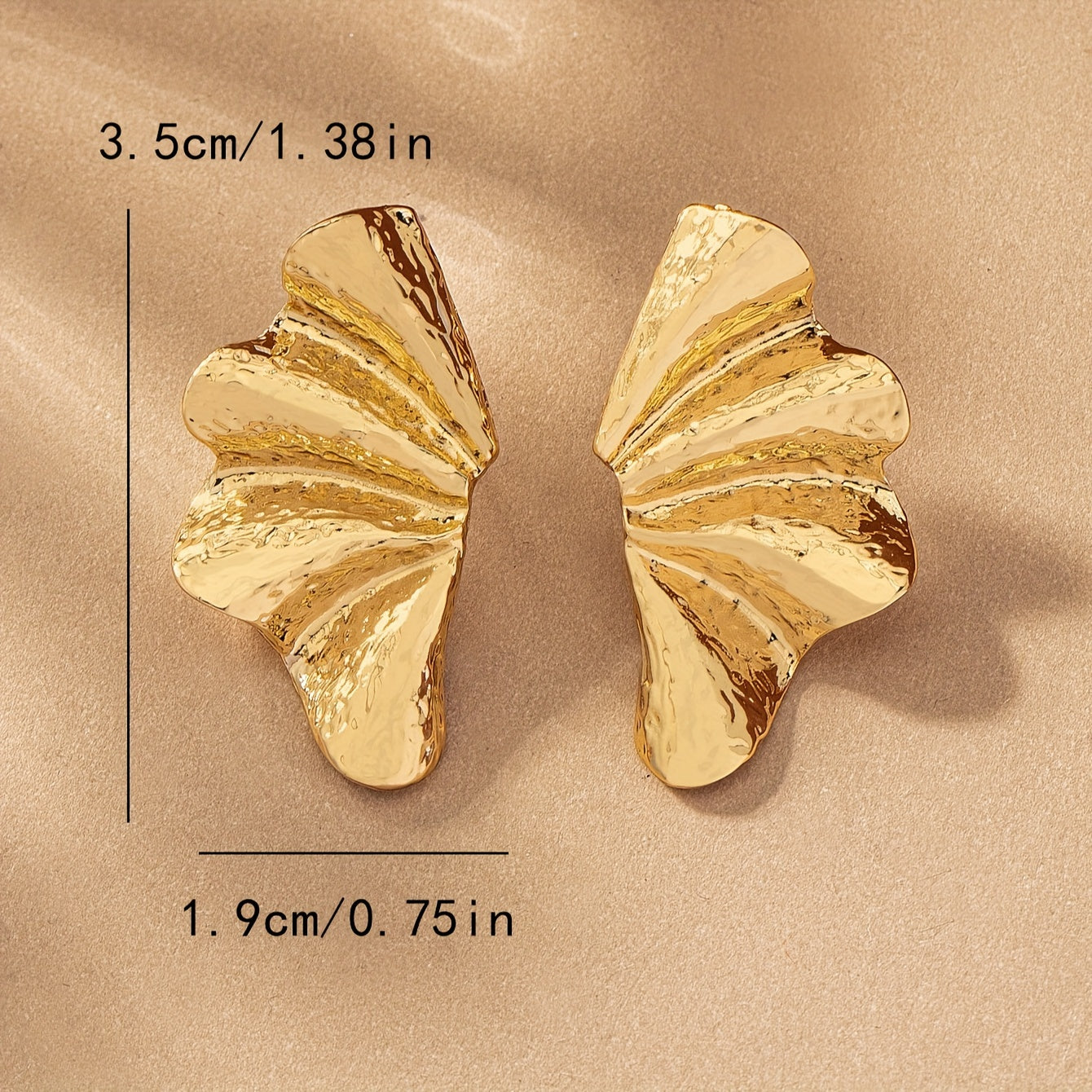 Elegant Textured Gold Fan Statement Stud Earrings