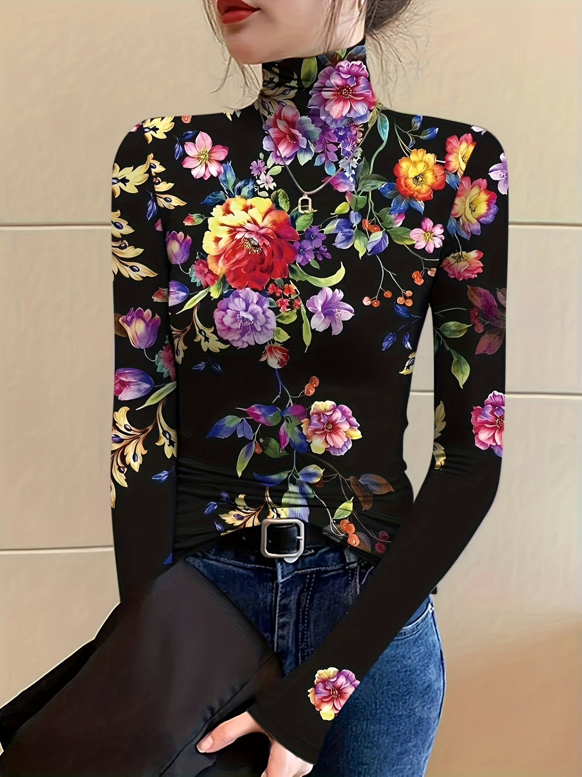 Vivian | Floral High-Neck Turtleneck