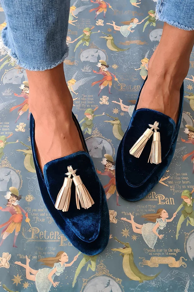 Midnight Elegance Loafers with Champagne Tassel