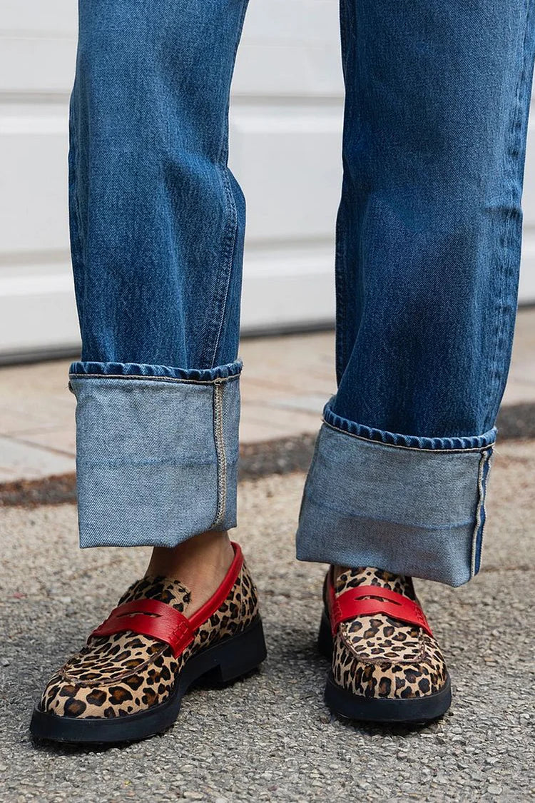 Leopard Print Loafer with Red Details
