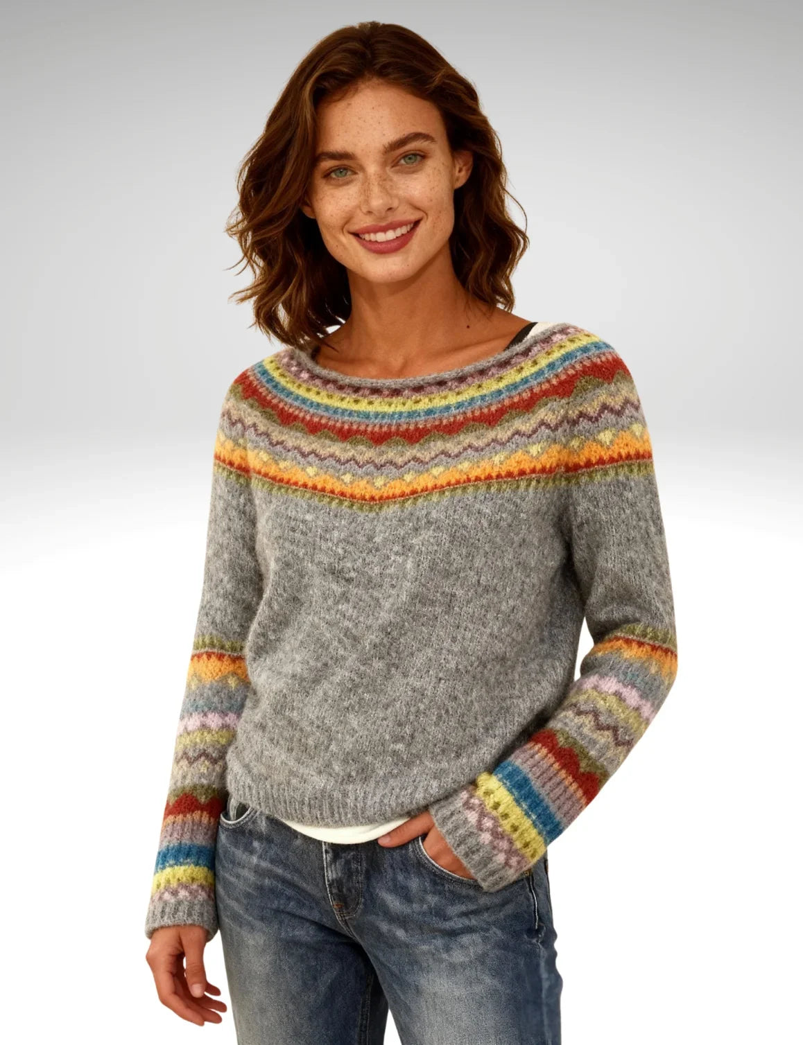 Heritage Yoke Jumper — Heather Grey Multicolour