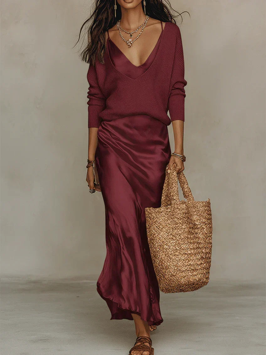 Carol - Silk Slip Dress & Knit Set
