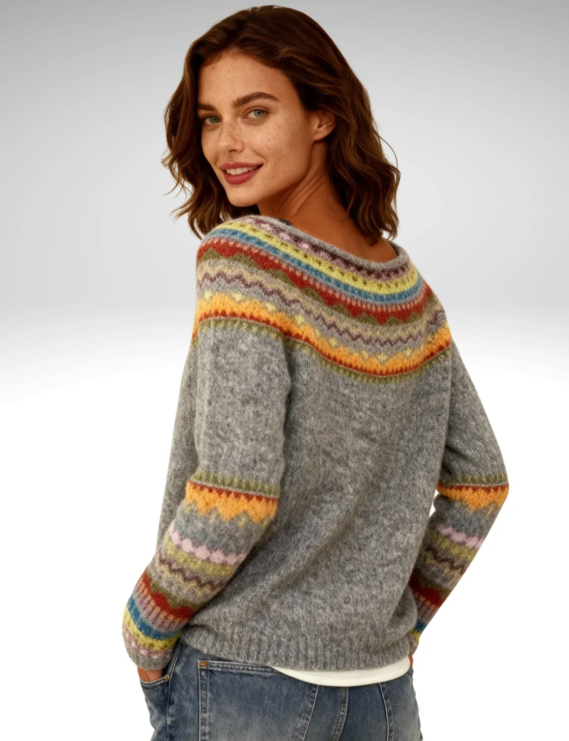Heritage Yoke Jumper — Heather Grey Multicolour