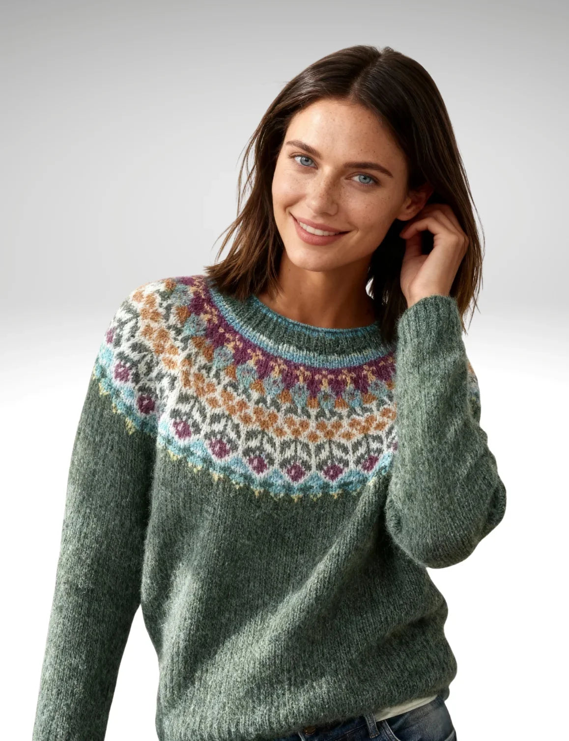 Moorland Yoke Jumper — Moss Green Multicolour