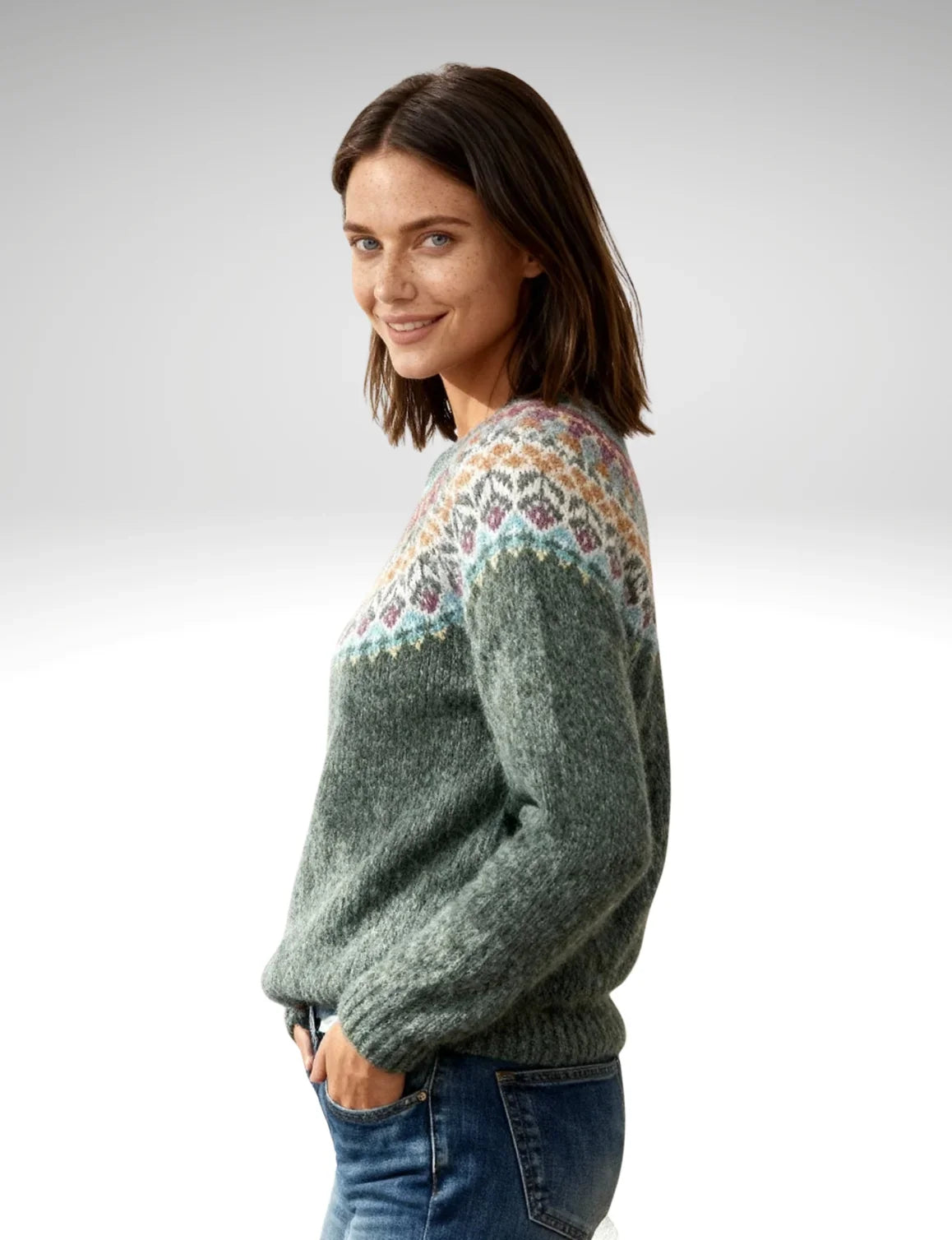 Moorland Yoke Jumper — Moss Green Multicolour