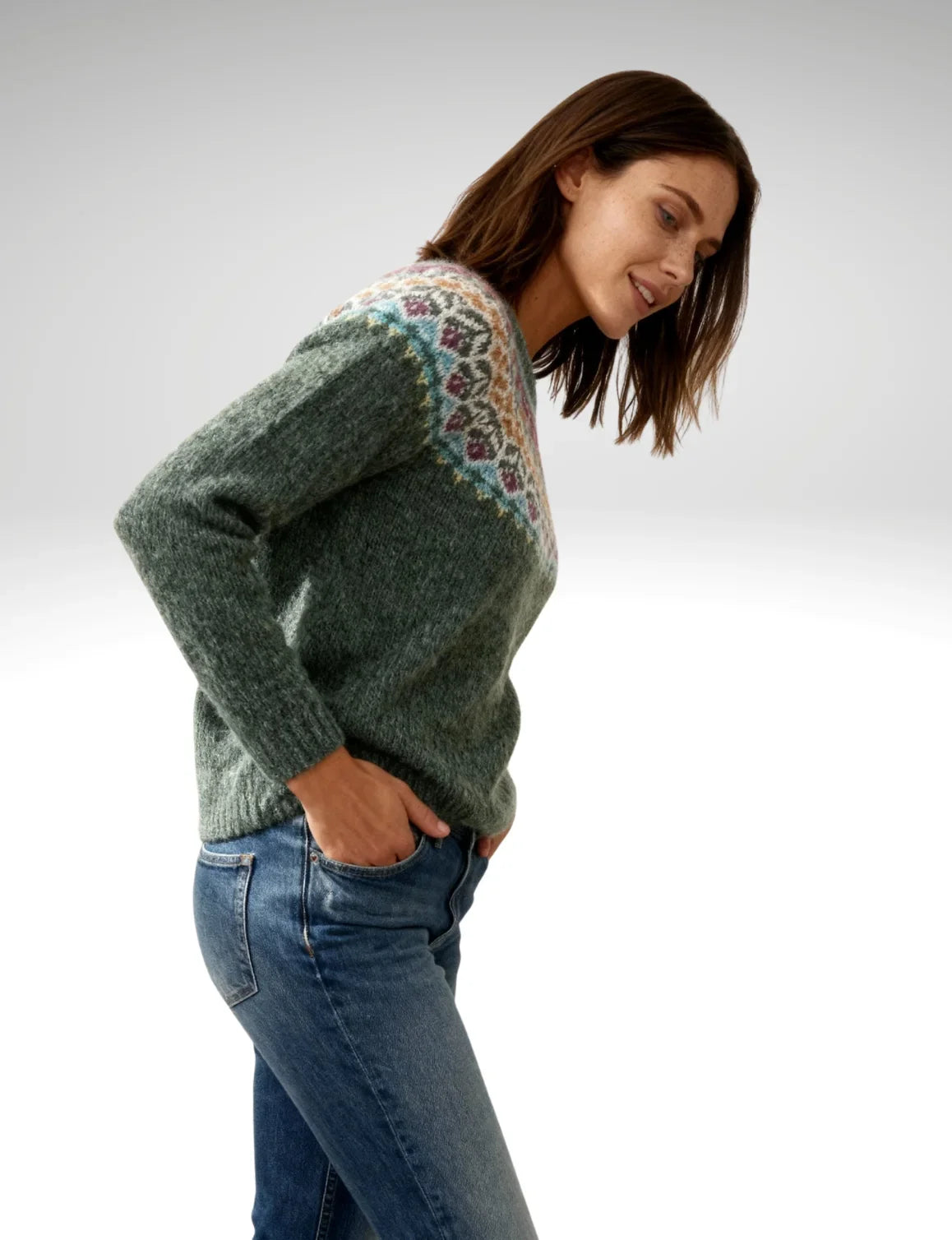 Moorland Yoke Jumper — Moss Green Multicolour