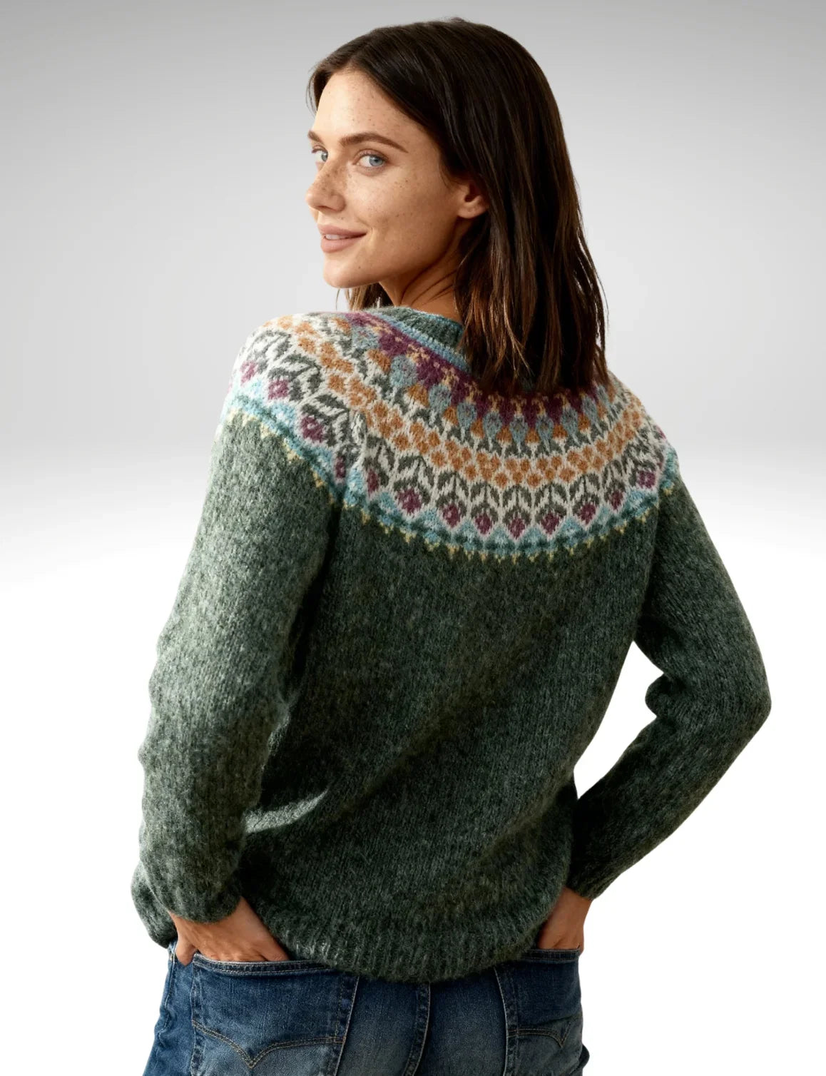 Moorland Yoke Jumper — Moss Green Multicolour
