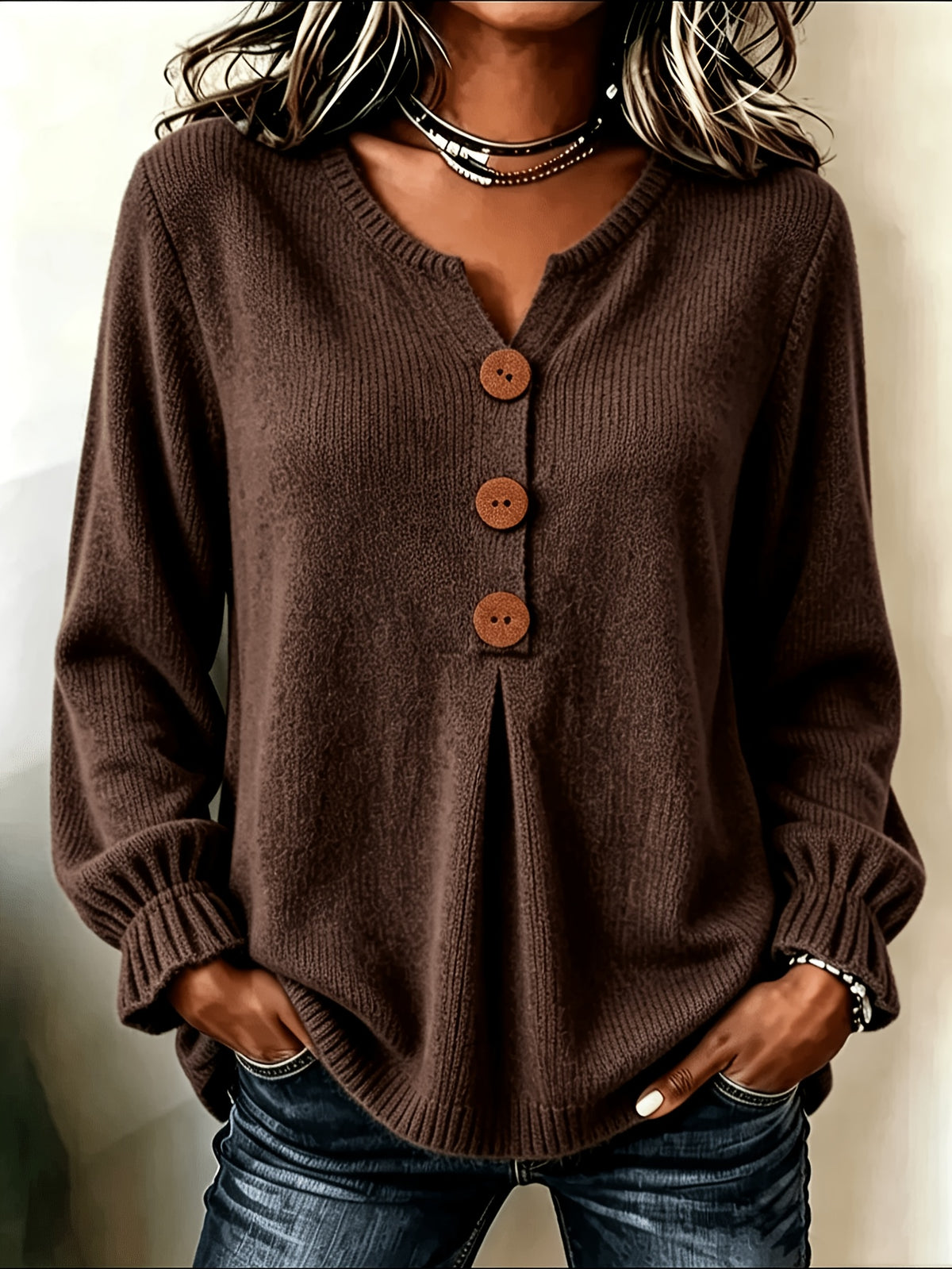 Cozy Pullover with Bell and Long Sleeves