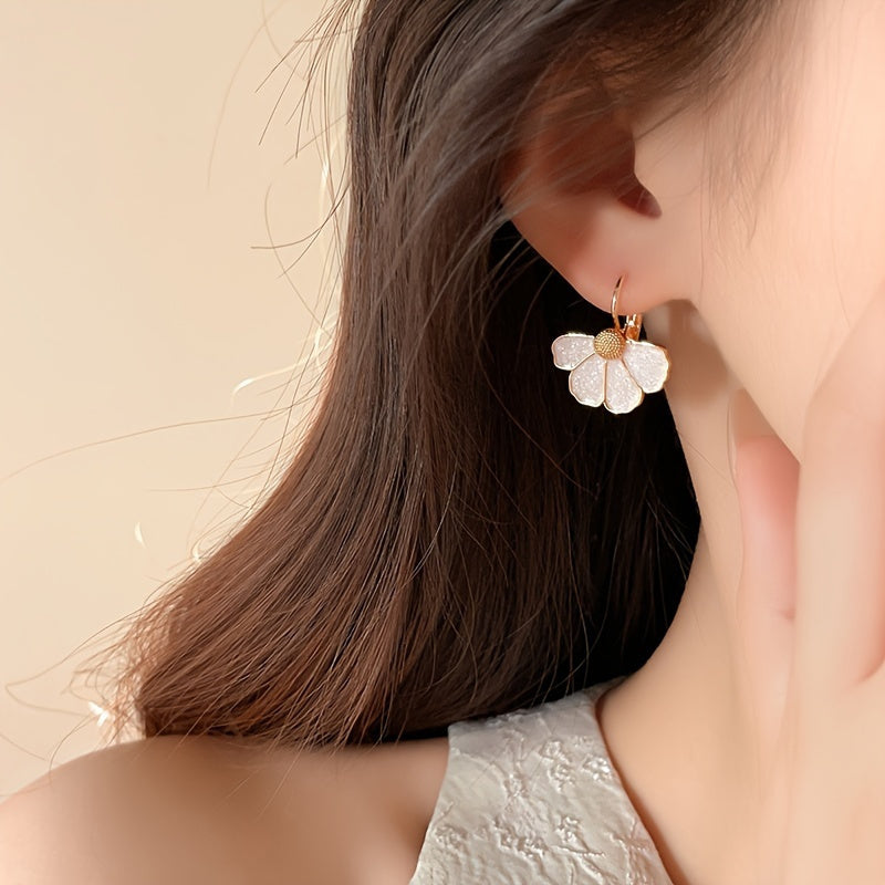 Elegant Four Petals Flower Enamel Drop Earrings