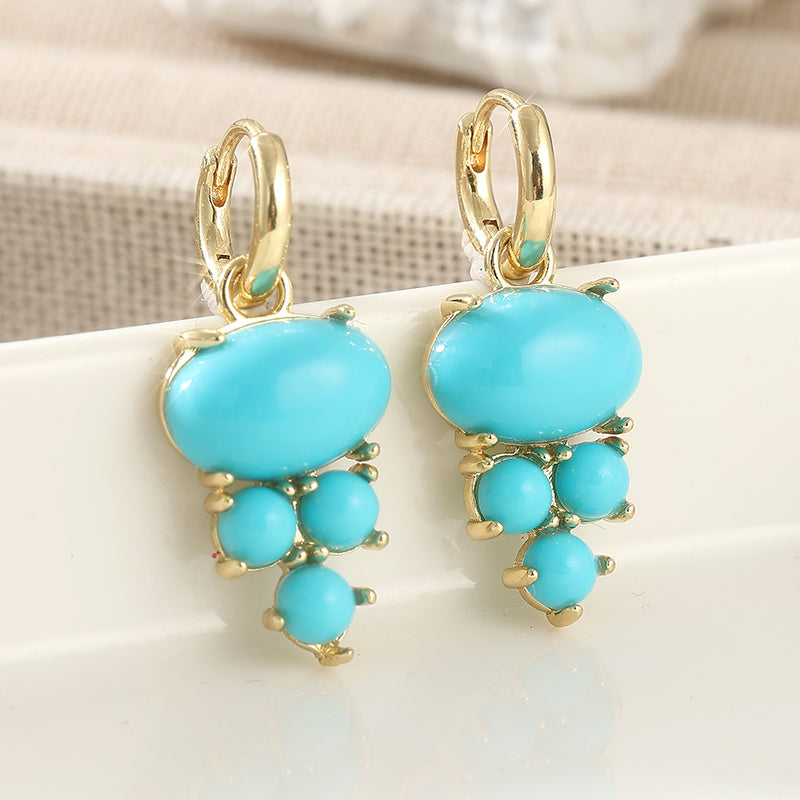 Bohemian Oval Turquoise Cluster Drop Earrings