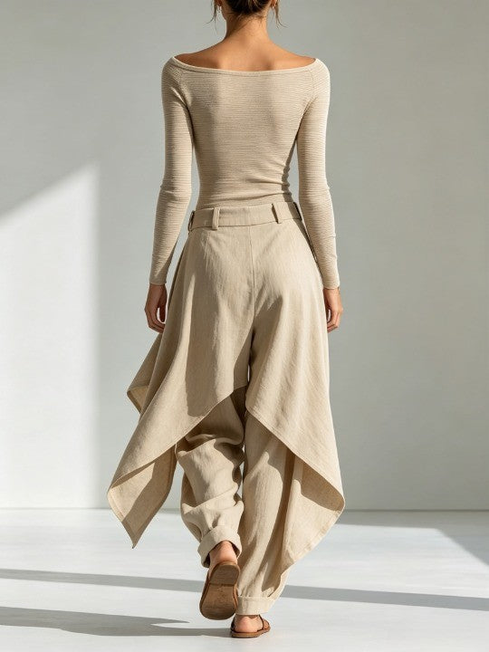 Romy Beige Set – Boat Neck Top & Wide-Leg Pants