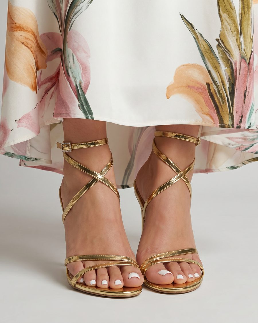 Isolde | Metallic Wrap Strap Stiletto Sandals
