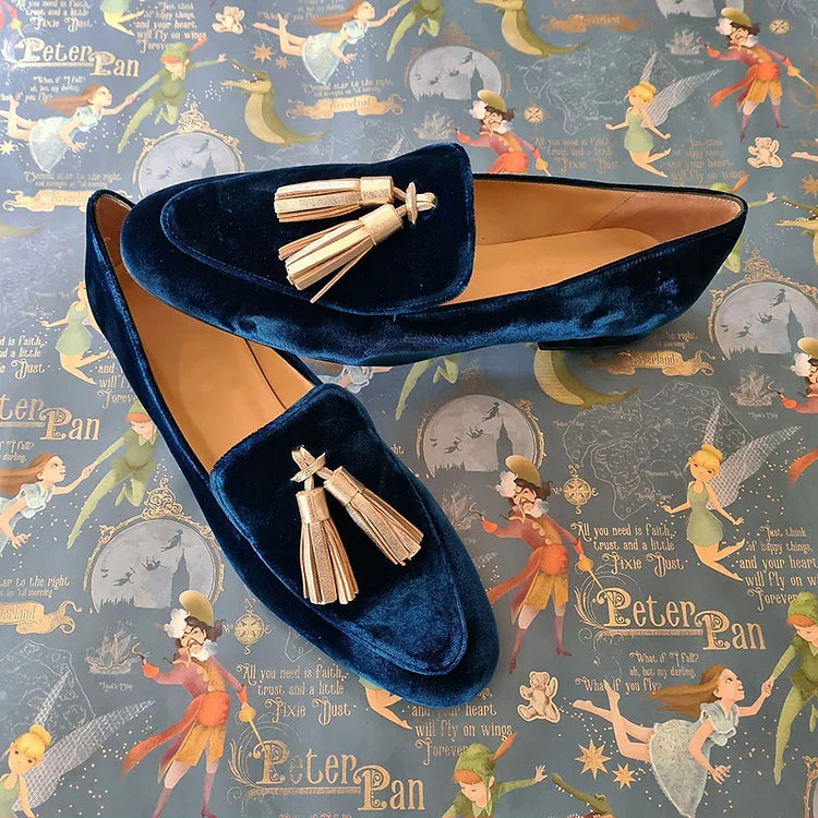 Midnight Elegance Loafers with Champagne Tassel