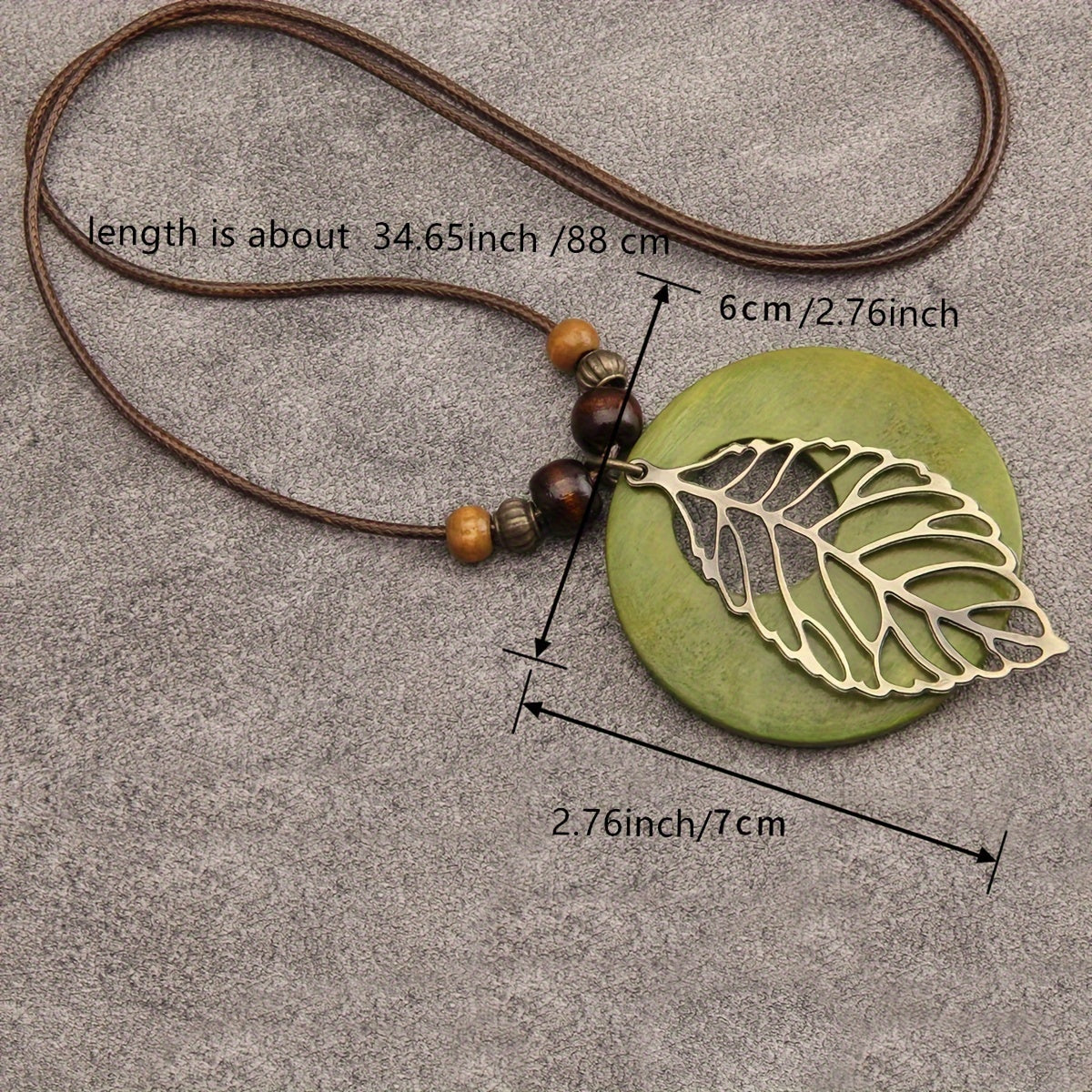 Bohemian Wax Rope Leaf Shaped Pendant Long Necklace