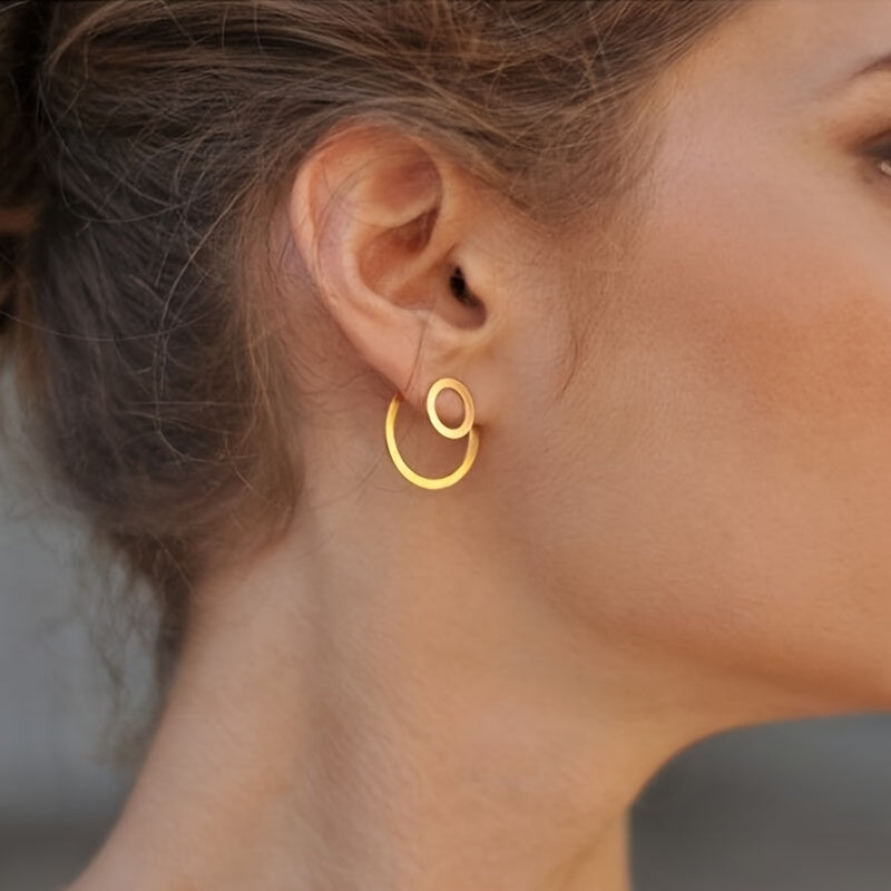 Minimalist Geometric Double Circle Drop Earrings