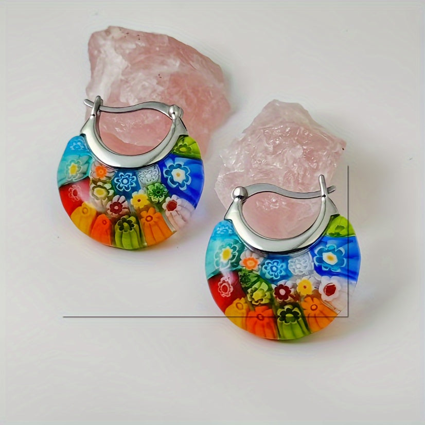Colorful Millefiori Half-Hoop Earrings