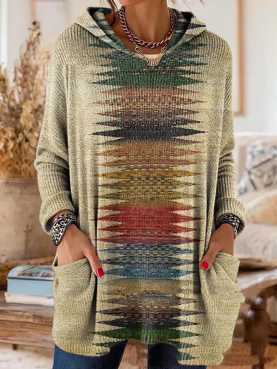 Alice Retro Ethnic Print Hooded Tunic