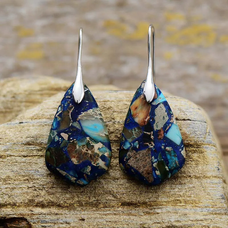 Natural Stone Abstract Jasper Drop Earrings