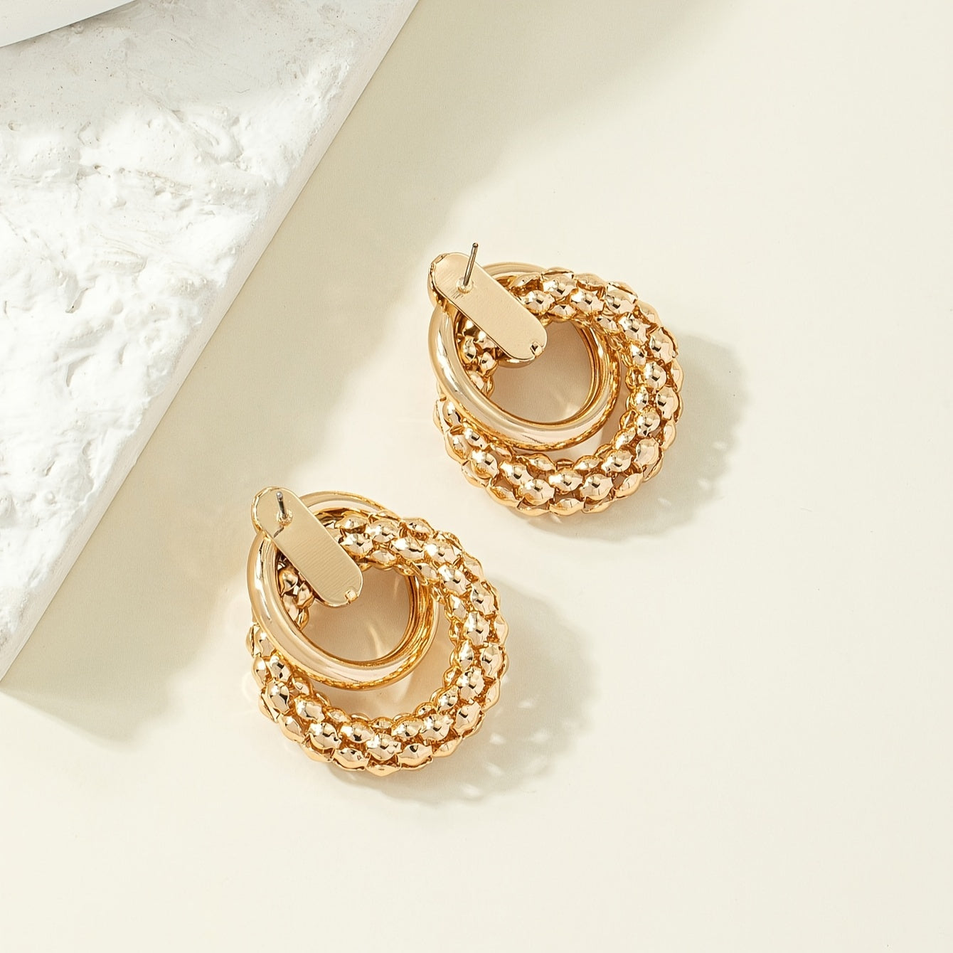 Elegant Circle Design Gold-Tone Geometric Earrings