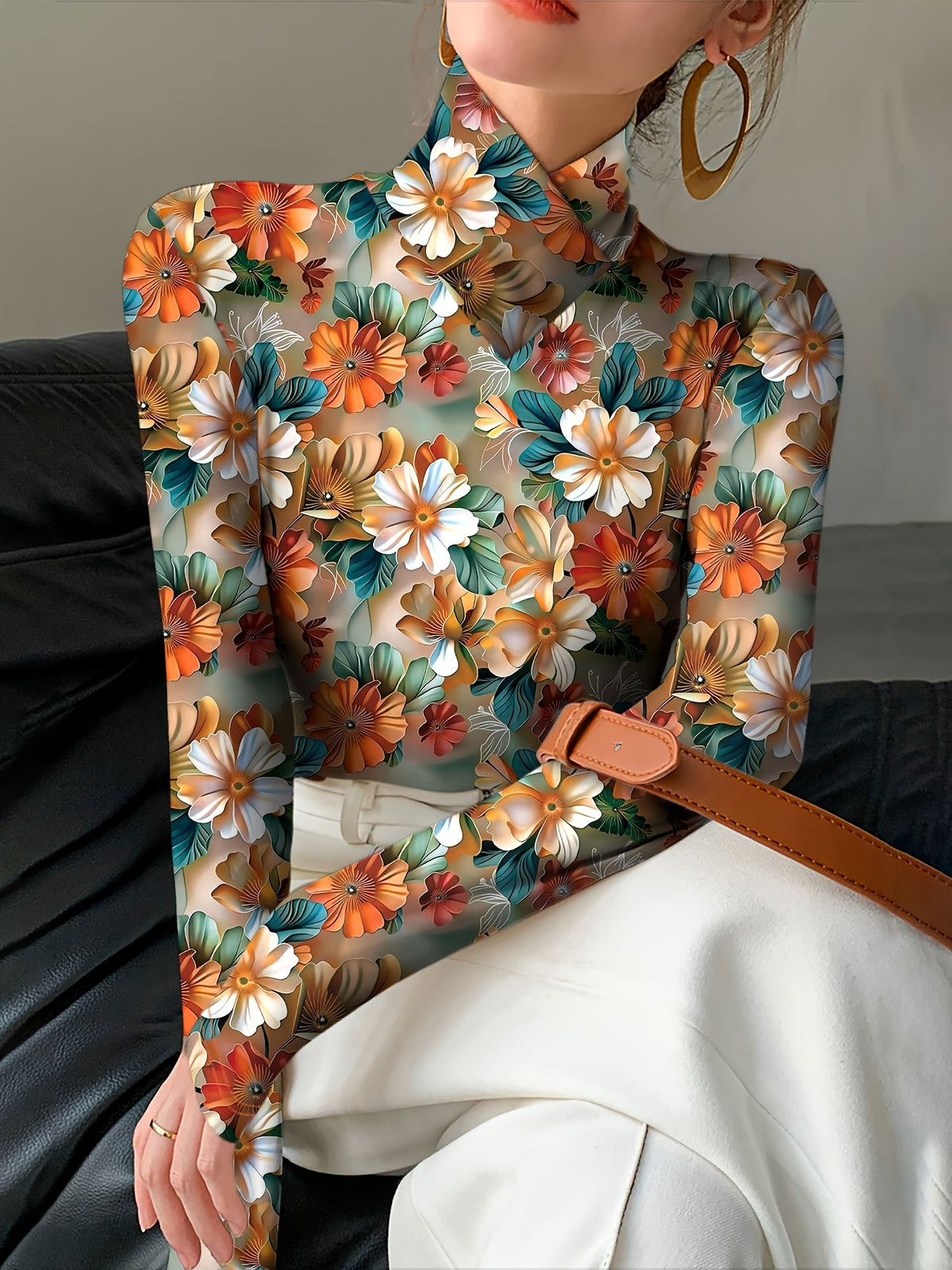 Lucille | Floral High-Neck Turtleneck