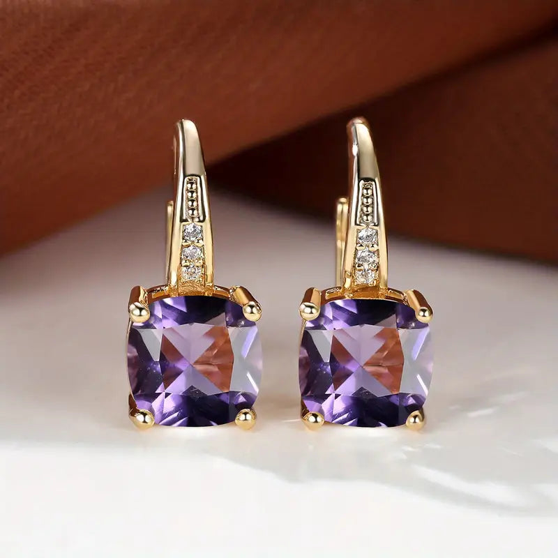Mystic Sapphire Stone Hoop Gold Earrings
