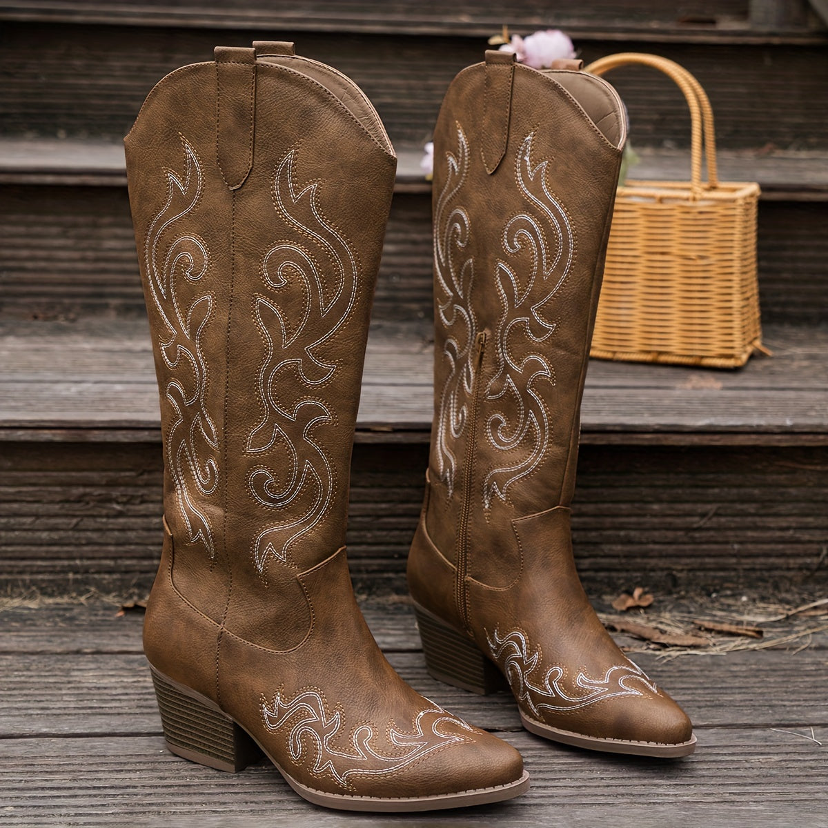 Cowboy Boots For Women | Knee-High Block Heel