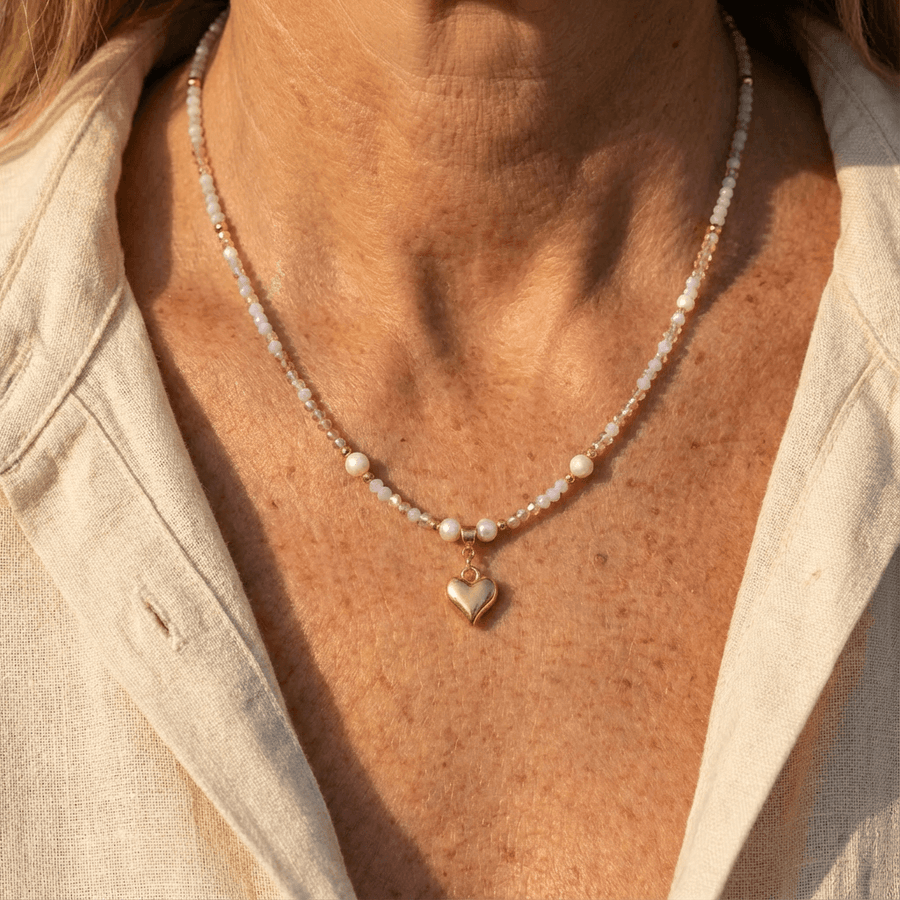 Elegant Rhinestone Crystal Bead Heart Necklace