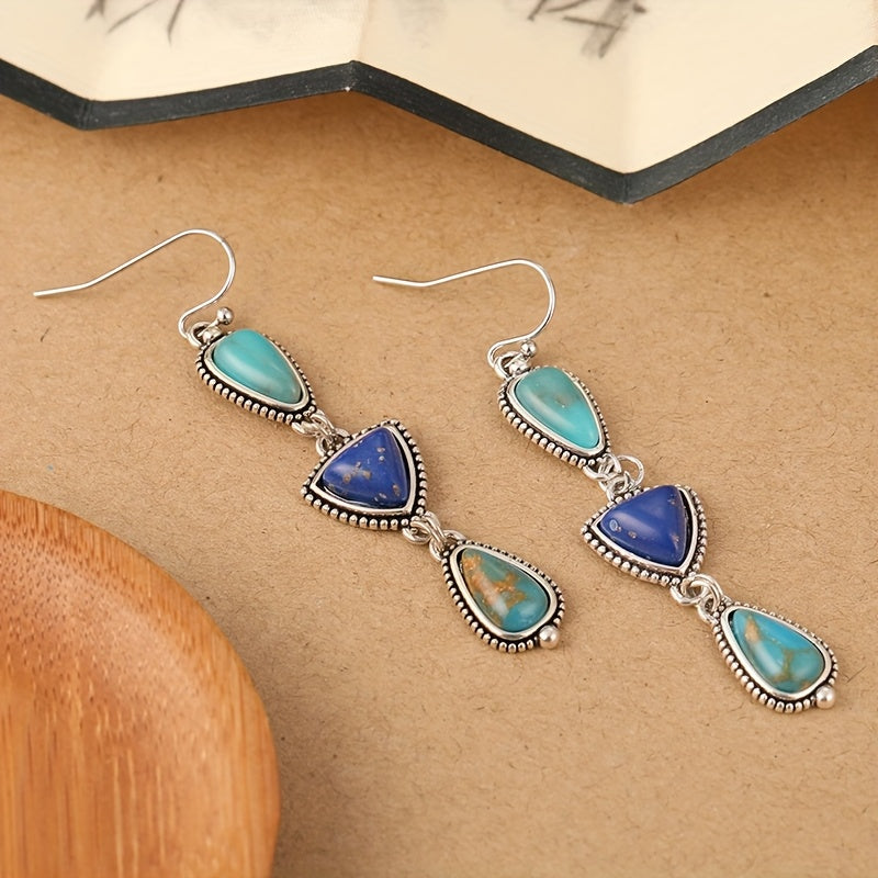 Handmade Synthetic Lapis Turquoise Pendant Earrings