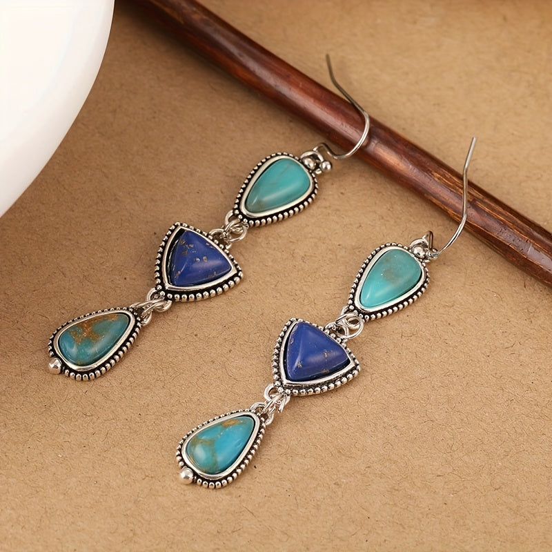 Handmade Synthetic Lapis Turquoise Pendant Earrings