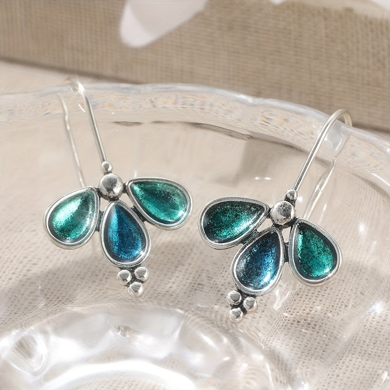 Artisan Teal Glass Floral Drop Earrings