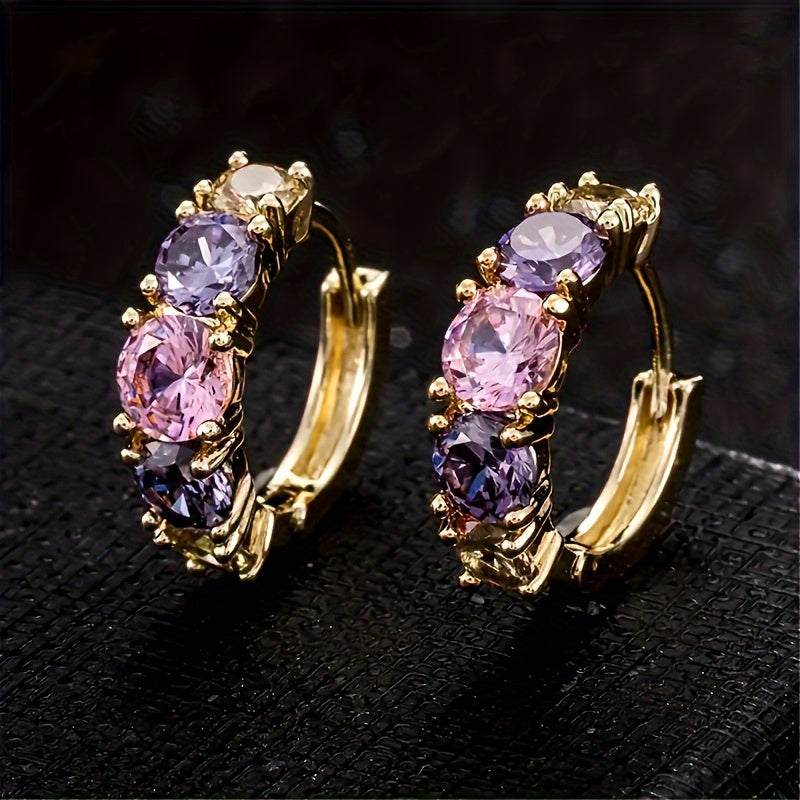Elegant Vintage Style Colorful Zirconia Hoop Earrings