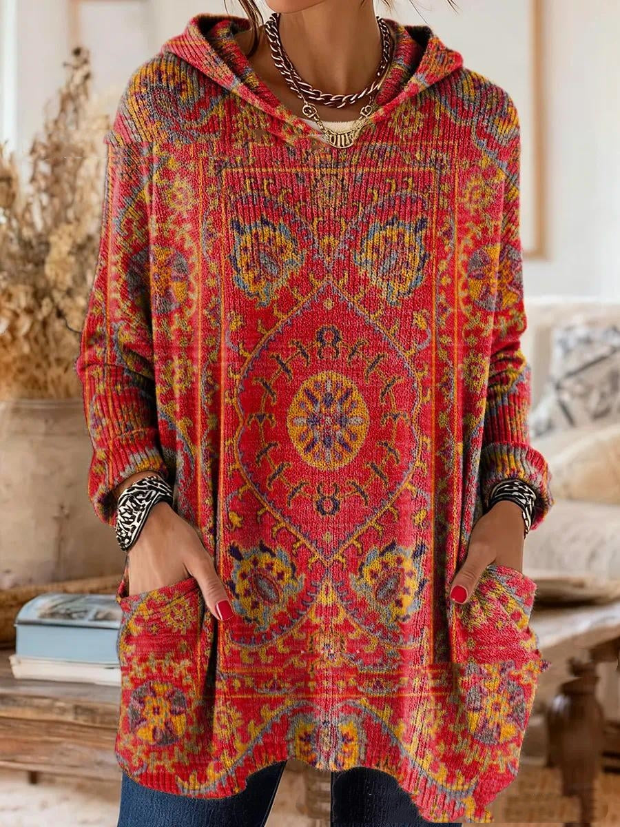 Alice Retro Ethnic Print Hooded Tunic