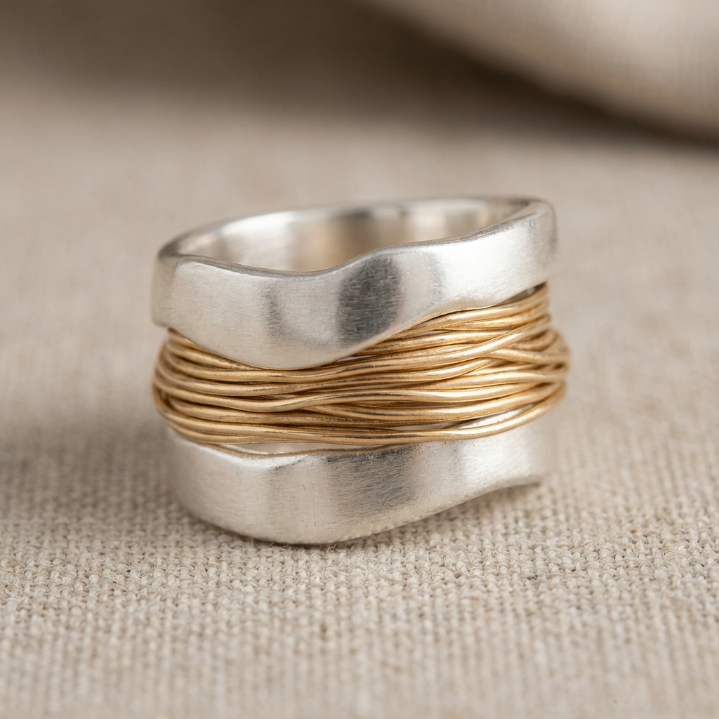 Silver Golden Threads Ring