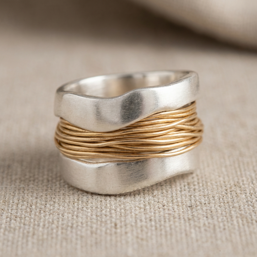 Silver Golden Threads Ring