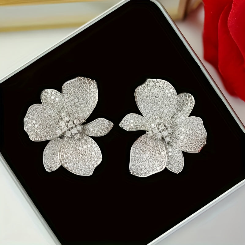 Elegant Sparkling Zirconia Flower Stud Earring