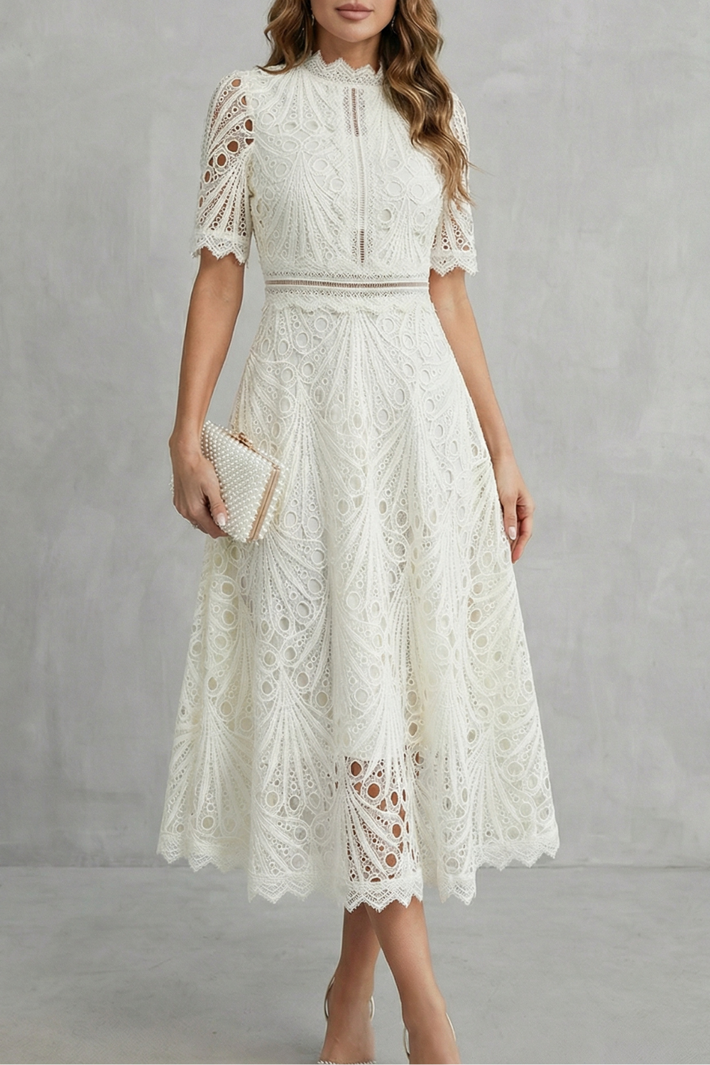 Charlisse – Ornate lace refinement – High-neck midi dress | EXCLUSIVE EDITION