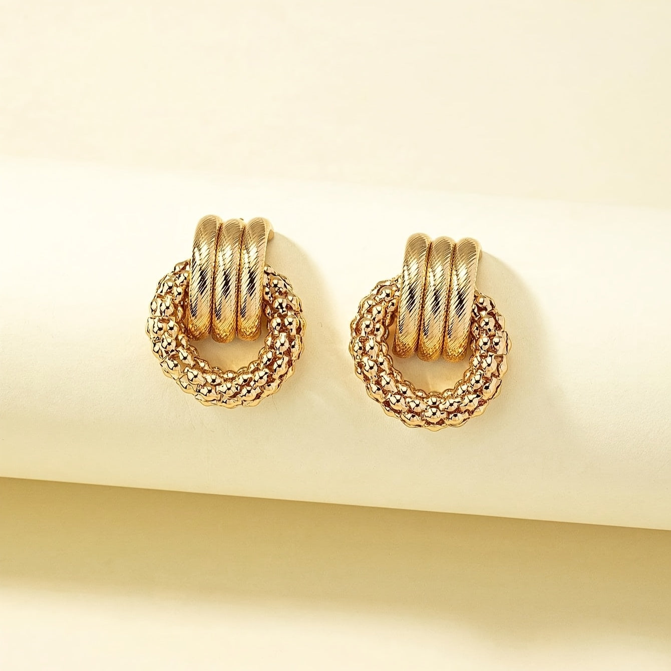 Elegant Circle Design Gold-Tone Geometric Earrings