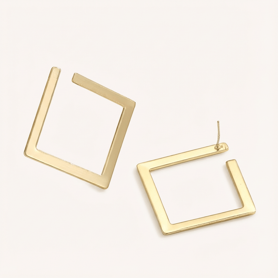 Minimalist Gold Plated Stainless Steel Square Drop Earrings