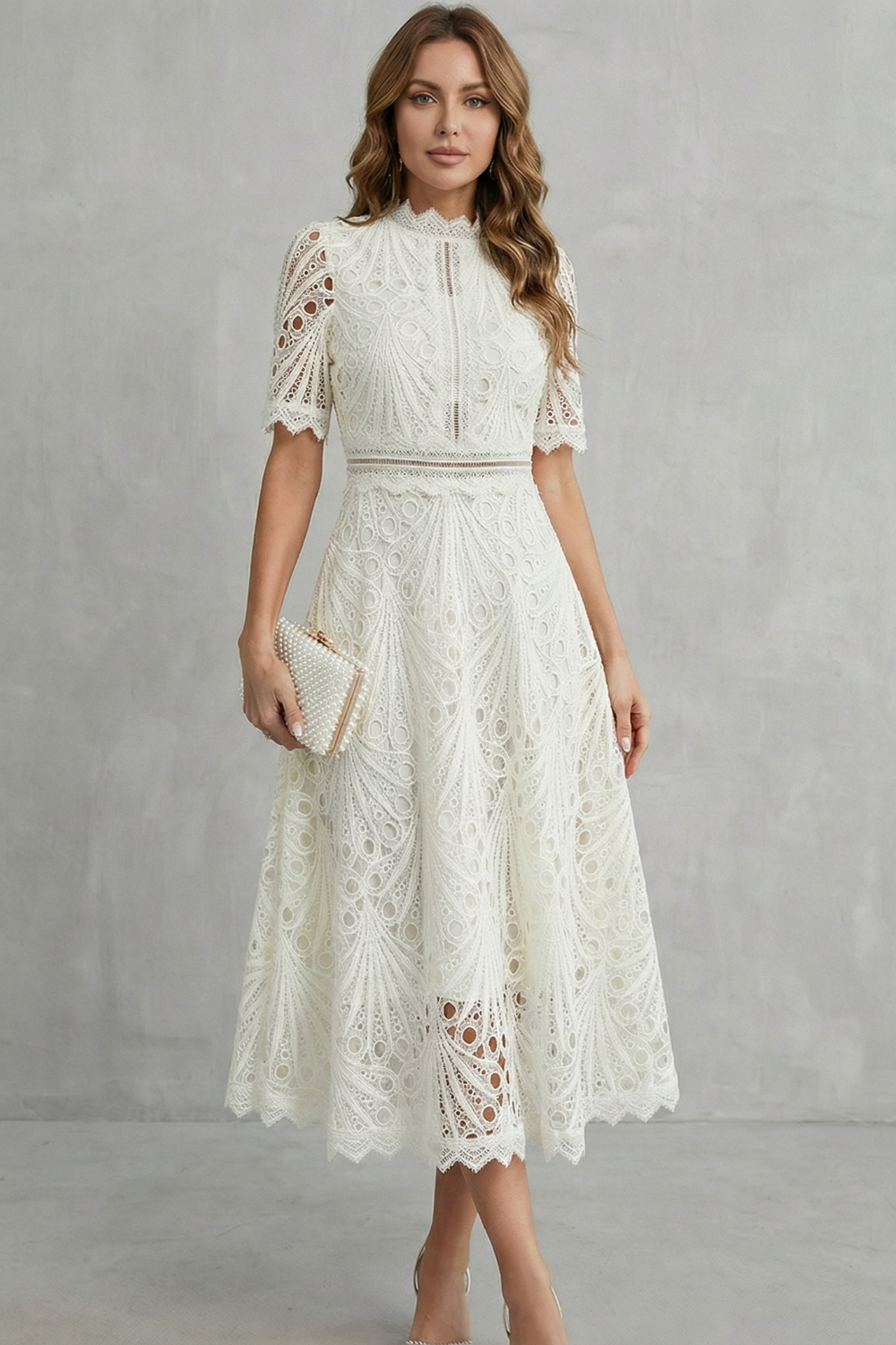 Charlisse – Ornate lace refinement – High-neck midi dress | EXCLUSIVE EDITION