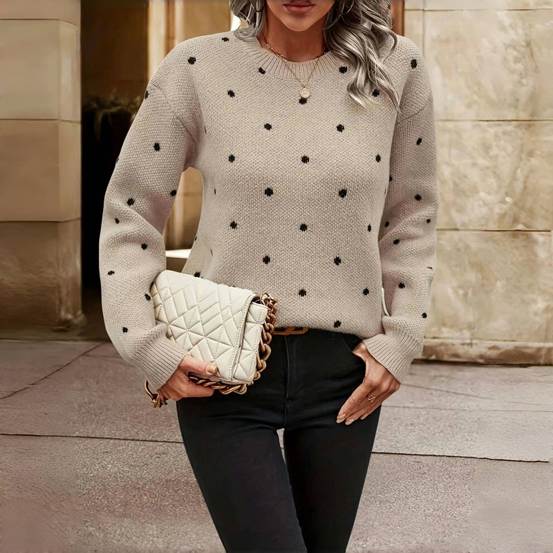 Knitted Sweater with Dots and Round Neck Warm and Soft for Women
