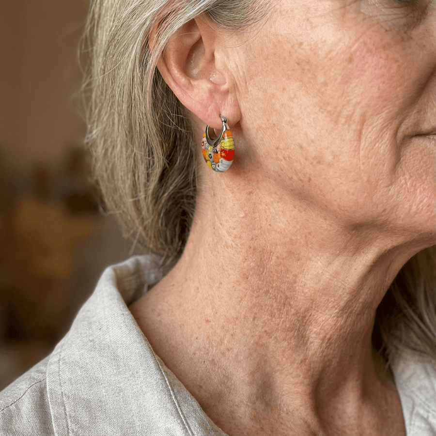 Colorful Millefiori Half-Hoop Earrings