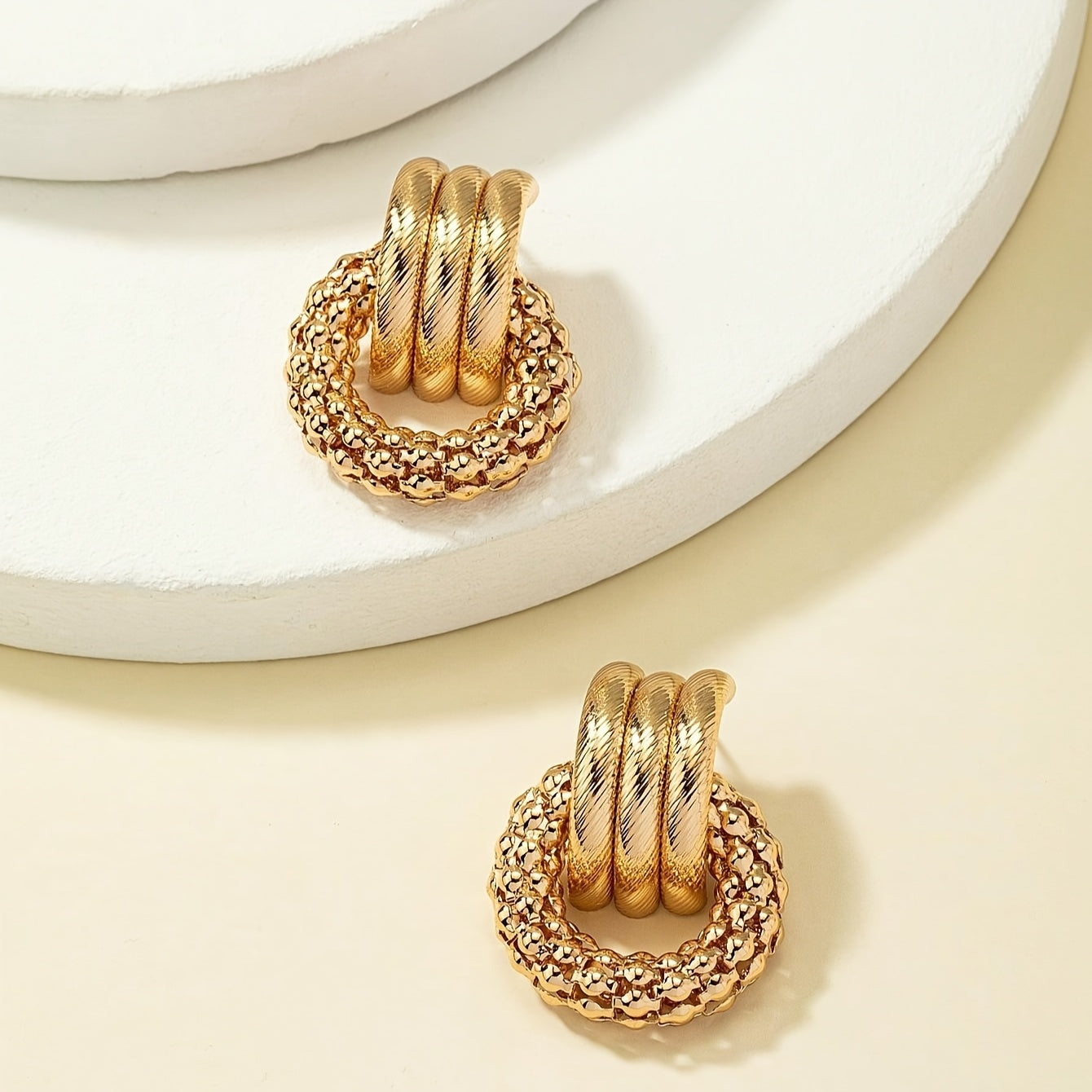Elegant Circle Design Gold-Tone Geometric Earrings