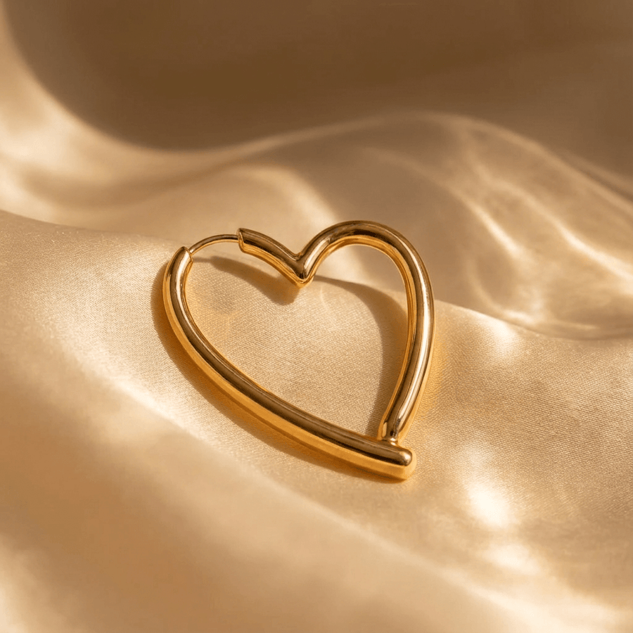 Elegant Polished Gold Plated Heart Hoop Earrings
