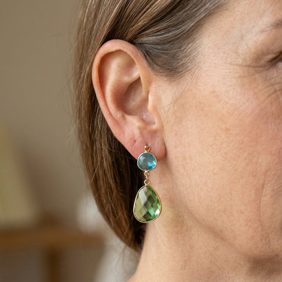 Gold Peridot Minimalist Drop Earrings