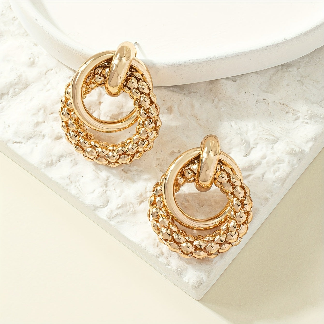 Elegant Circle Design Gold-Tone Geometric Earrings