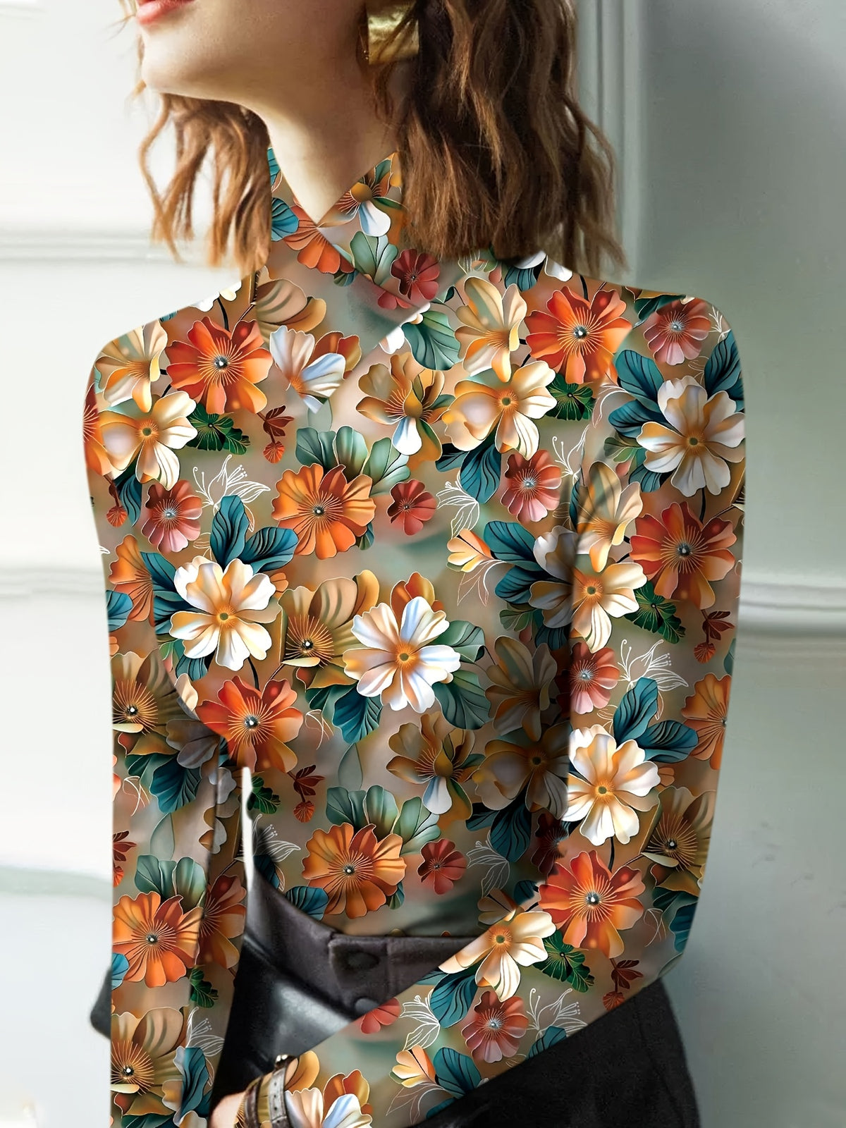 Lucille | Floral High-Neck Turtleneck