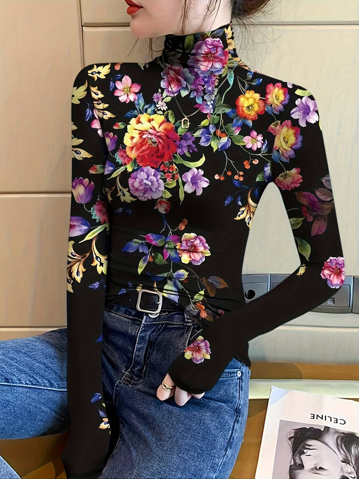 Vivian | Floral High-Neck Turtleneck