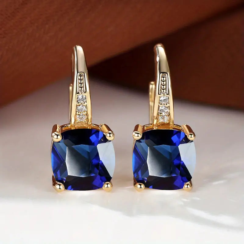 Mystic Sapphire Stone Hoop Gold Earrings
