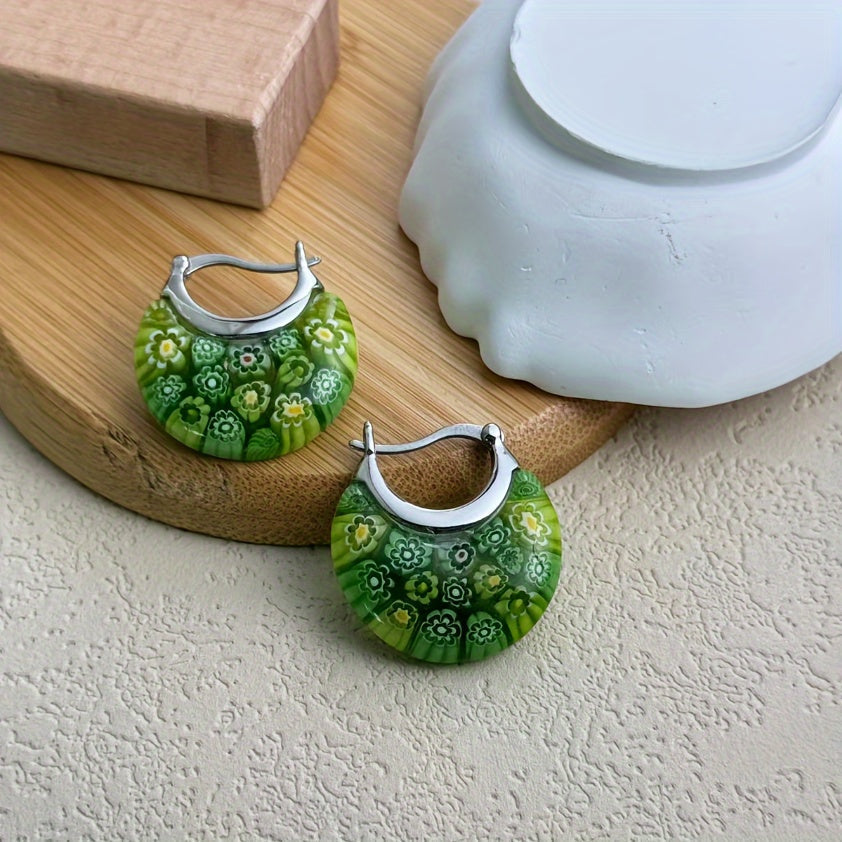 Colorful Millefiori Half-Hoop Earrings